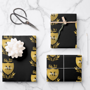 Black & Gold Royal Emblem Shield Monogram Geschenkpapier Set