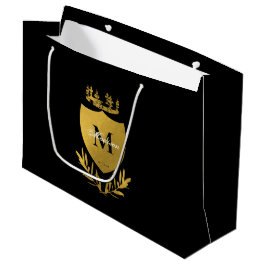 Black & Gold Royal Emblem Shield Monogram Große Geschenktüte