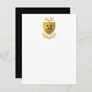 Black & Gold Royal Emblem Shield Monogram Mitteilungskarte