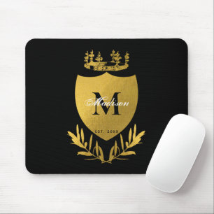 Black & Gold Royal Emblem Shield Monogram Mousepad