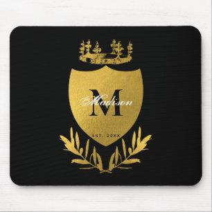 Black & Gold Royal Emblem Shield Monogram Mousepad
