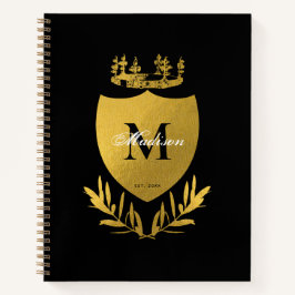Black & Gold Royal Emblem Shield Monogram Notizbuch