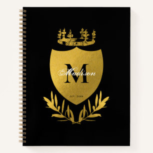Black & Gold Royal Emblem Shield Monogram Notizbuch