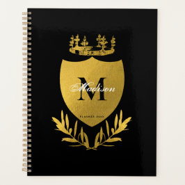 Black & Gold Royal Emblem Shield Monogram Planer