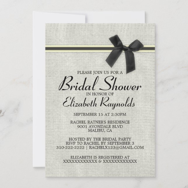 Black Gold Rustic Burlap Bridal Dusche Einladungen (Vorderseite)
