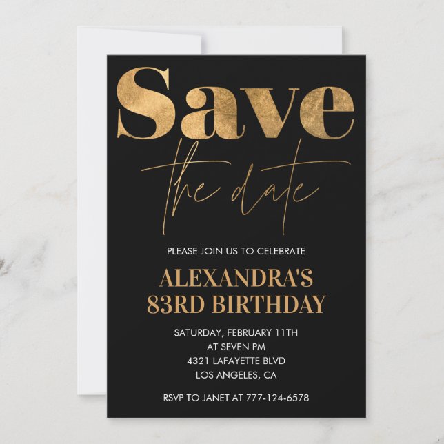 Black Gold Save the Date 83. Geburtstag Einladung (Vorderseite)
