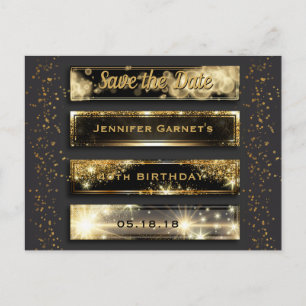 Black Gold Save the Date Elegante Geburtstagsparty Ankündigungspostkarte