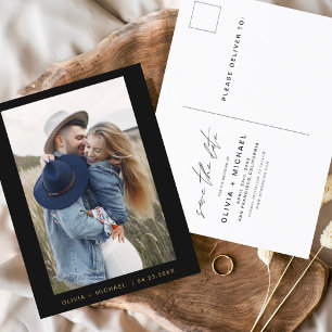 Black Gold Save the Date Postcard Foto Minimalisti Postkarte