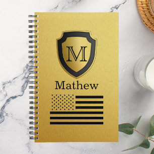 Black Gold Schild USA Flag Monogramm Name Männlich Planer