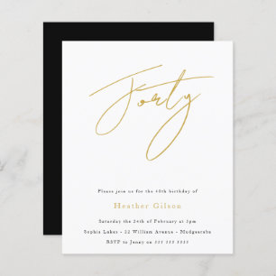 Black & Gold Script Budget 40. Geburtstag Einladun
