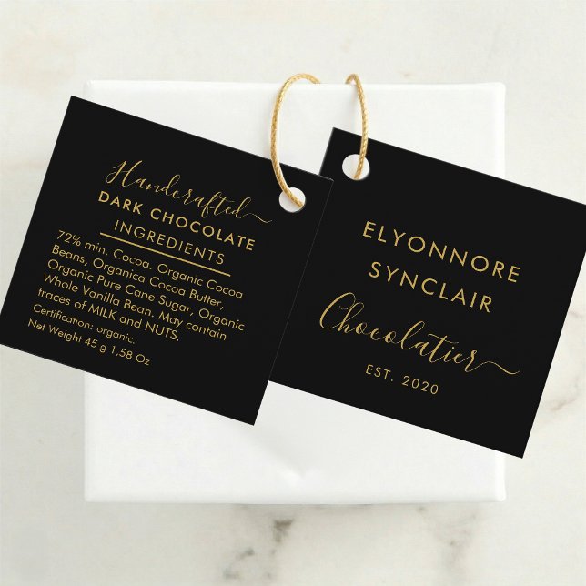 Black Gold Script Dark Chocolate Ingredients Geschenkanhänger (Von Creator hochgeladen)