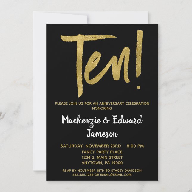 Black Gold Script Einladung zum zehnten Jahrestag (Vorderseite)