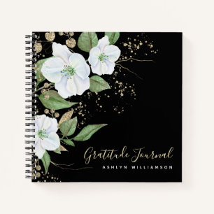 Black Gold Script Floral Watercolor Dankbarkeit Notizbuch