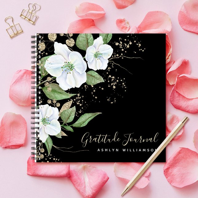 Black Gold Script Floral Watercolor Dankbarkeit Notizbuch (Von Creator hochgeladen)