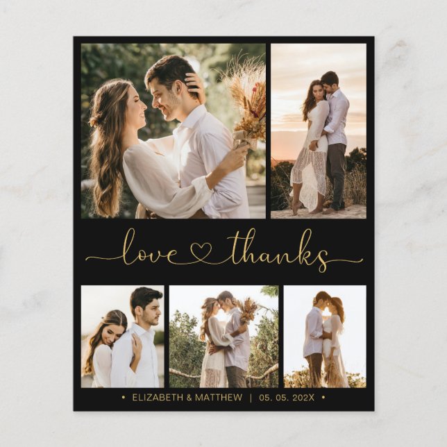 Black Gold Script Hochzeit Danke Karte (Vorderseite)