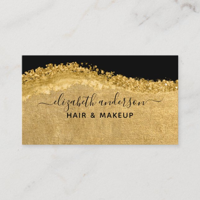 Black Gold Script Modern Glam Business Card Visitenkarte (Vorderseite)