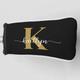 Black Gold Script Monogram Golf Headcover