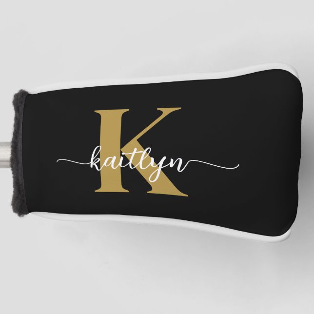Black Gold Script Monogram Golf Headcover (Vorderseite)