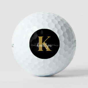 Black Gold Script Monogram Golfball