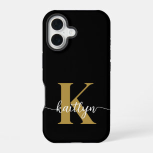 Black Gold Script Monogram iPhone 16 Hülle