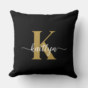 Black Gold Script Monogram Kissen