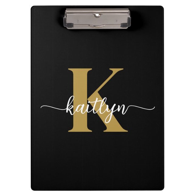 Black Gold Script Monogram Klemmbrett (Vorderseite)