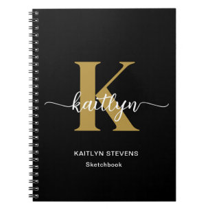 Black Gold Script Monogram Notizblock