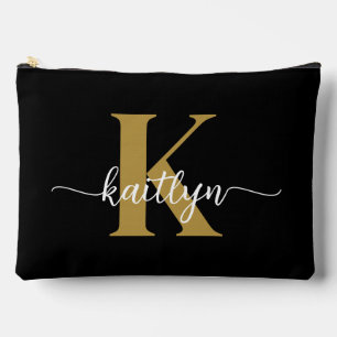 Black Gold Script Monogram Zubehörtasche