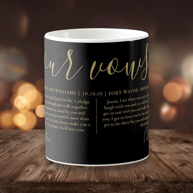 Black Gold Script Seine und ihr Foto Hochzeitsvows Kaffeetasse (Von Creator hochgeladen)