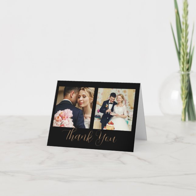 Black Gold Script Style 3 Foto Dankeskarten Dankeskarte (Vorderseite)