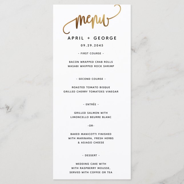 Black Gold Script Typografy Wedding Menu Menükarte (Vorderseite)