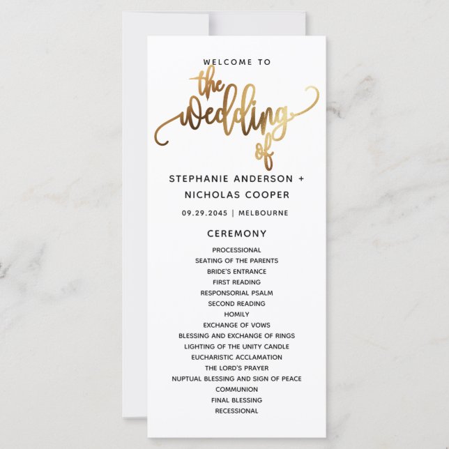 Black Gold Script Typografy Wedding Program (Vorderseite)