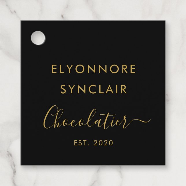 Black Gold Script White Chocolate Ingredients Geschenkanhänger (Vorderseite)