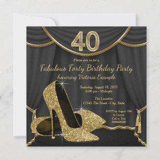 Black Gold Shoe Fabulous 40. Geburtstag Party Einladung
