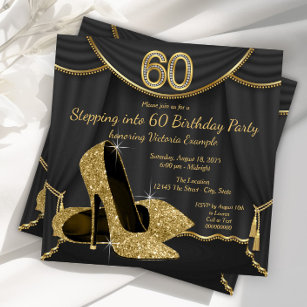Black Gold Shoe Stepping in 60 Geburtstagsparty Einladung