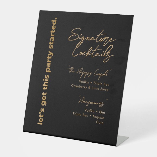 Black Gold Signature Cocktail Menü Pedestzeichen Sockelschild (Vorderseite)