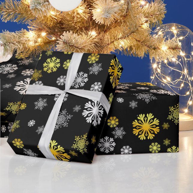 Black Gold Silber Schneeflocken Papier Geschenkpapier (Feiertage)