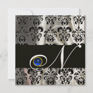 BLACK GOLD SILK DAMASK MONOGRAM BLUE SAPPHIRE EINLADUNG