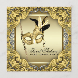 Black Gold Silver 16 . Geburtstag Masquerade Party Einladung