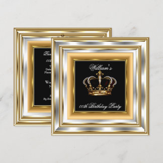 Black Gold Silver Birthday Prince King 3 Einladung