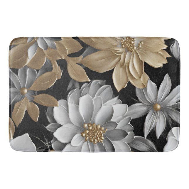 Black Gold Silver Floral Badematte (Vorderseite)