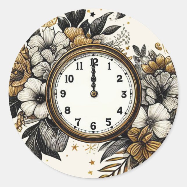 Black & Gold Silvester Hochzeit Runder Aufkleber (Vorderseite)