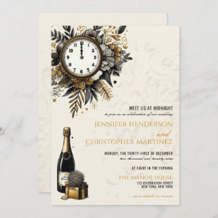 Black & Gold Silvester QR Einladung zur Hochzeit