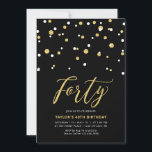 Black & Gold Simple 40. Geburtstag Party Invi Einladung<br><div class="desc">Feiern Sie Ihren besonderen Tag mit dieser minimalen 40. Geburtstagsfeier Party Einladung. Dieses Design verfügt über ein stilvolles Schriftzeichen "Vierzig" mit hexagonförmigen Konfetti mit einer schwarz-goldenen Farbkombination. Weitere Designs gibt es in meinem Shop BaraBomDesign.</div>
