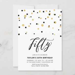 Black & Gold Simple Fifty 50. Geburtstagsfeier Ein Einladung