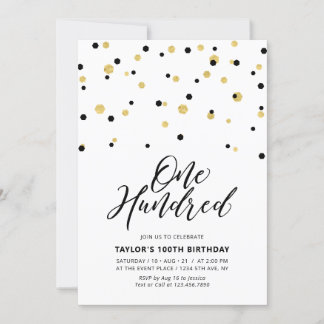 Black & Gold Simple Hundred 100. Geburtstagsparty Einladung