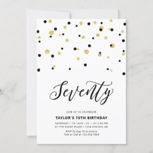 Black & Gold Simple Seventy 70. Geburtstagsfeier Einladung