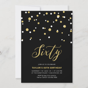 Black & Gold Simple Sixty 60. Geburtstagseinladung Einladung