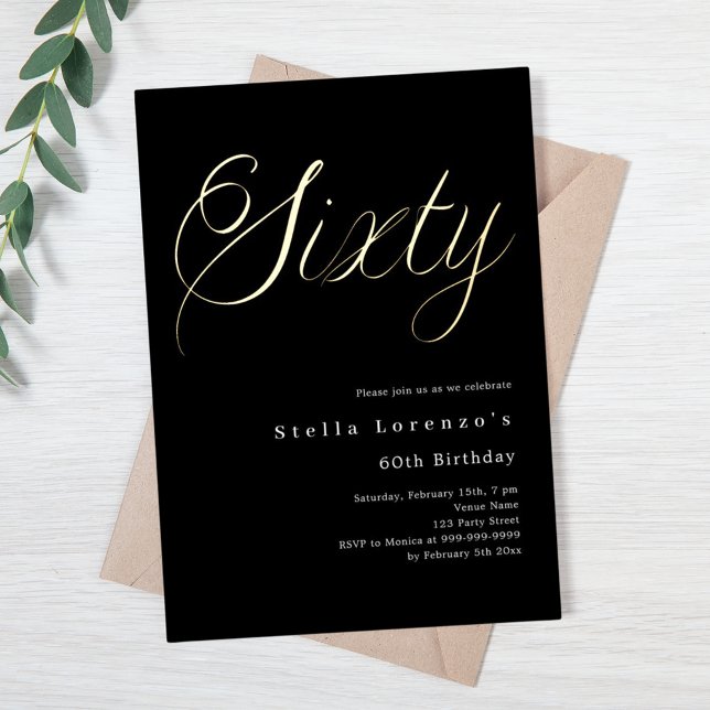 Black Gold Skript Luxus 60. Geburtstag Folieneinladung (Von Creator hochgeladen)