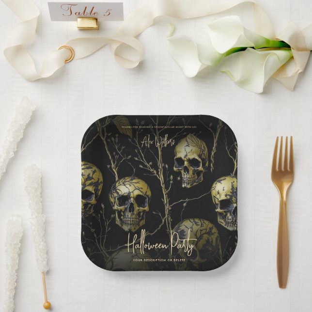Black Gold Skull Modernes Adult Halloween-Party Pappteller (Hochzeit)